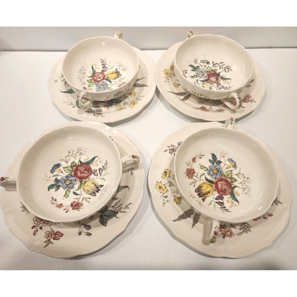 Copeland Spode Gainsborough Flat  Cream‎ Soup Cup & Saucer Set  (4)